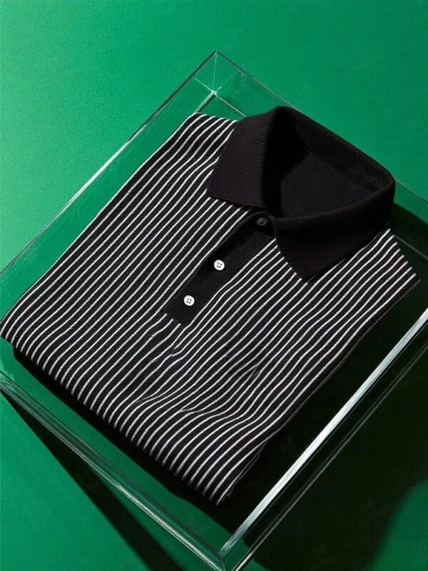 1-16.jpg Men's Business Casual Striped Button Short Sleeve Polo Shirt