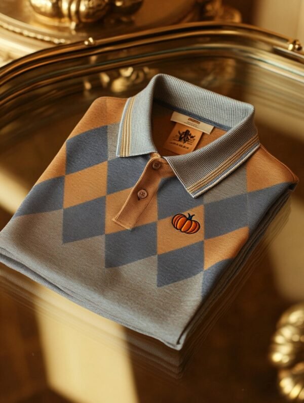 10614adae9d5f73aaa7f3961ec24ecd54c9e5ec9.jpg Men's Classic Business Check Halloween Pumpkin Button Short Sleeve Polo Shirt