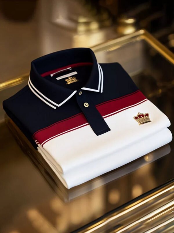 11.jpg Men's Business Casual Logo Button Tricolor Short Sleeve Polo Shirt