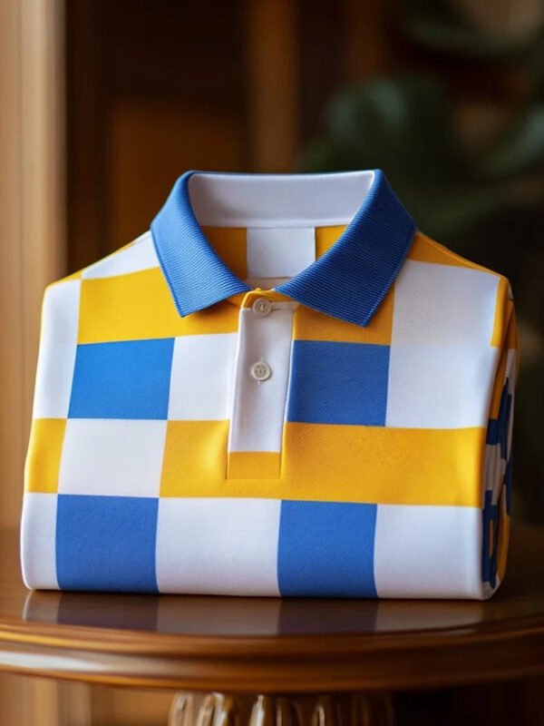 12.jpg Men's Classic Business Check Plaid Short Sleeve Button Polo Shirt