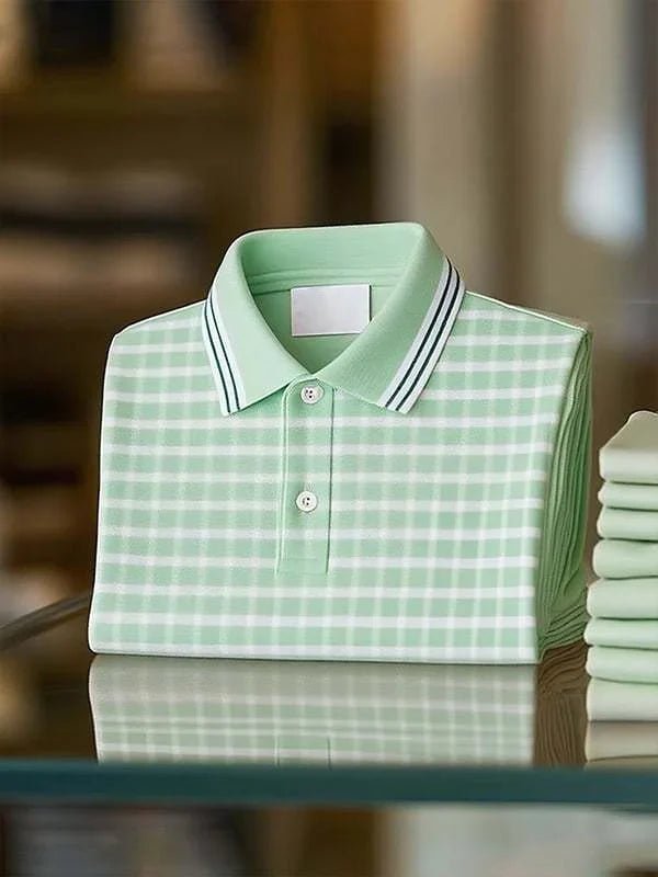 13_9b6c707d-7420-449b-9959-89821d52f1bb.jpg Men's Classic Business Striped Button Down Short Sleeve Polo Shirt