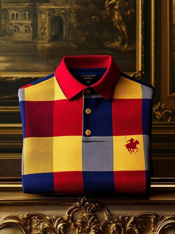16.jpg Men's Check Business Casual Short Sleeve Plaid Polo Shirt