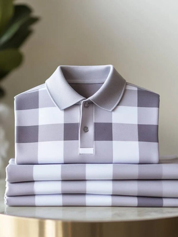 26.jpg Men's Classic Business Check Button Short Sleeve Stretch Polo Shirt