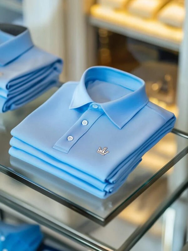 31.jpg Men's Business Casual Logo Button Short Sleeve Elastic Polo Shirt