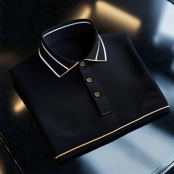 35.jpg Men's Business Casual Short Sleeve Polo Shirt with Contrast Trim