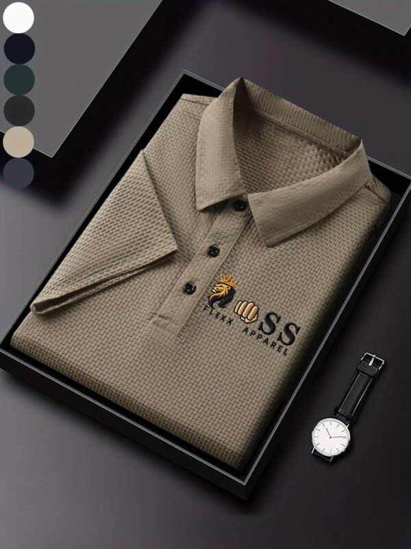 676e031fd2903ea526ecb9e89de6df163307fbff.jpg Men'S Waffle Fabric Casual Short Sleeve POLO Shirt