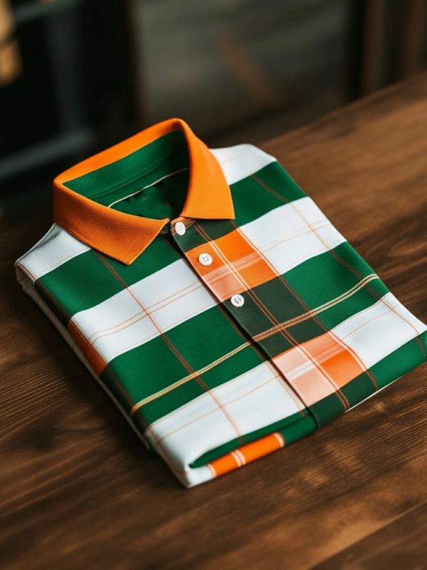 6e0ea46d5606ad128e4b40b143d587e2-_1.png Men's Business Casual Orange Green Plaid Button Short Sleeve Polo Shirt