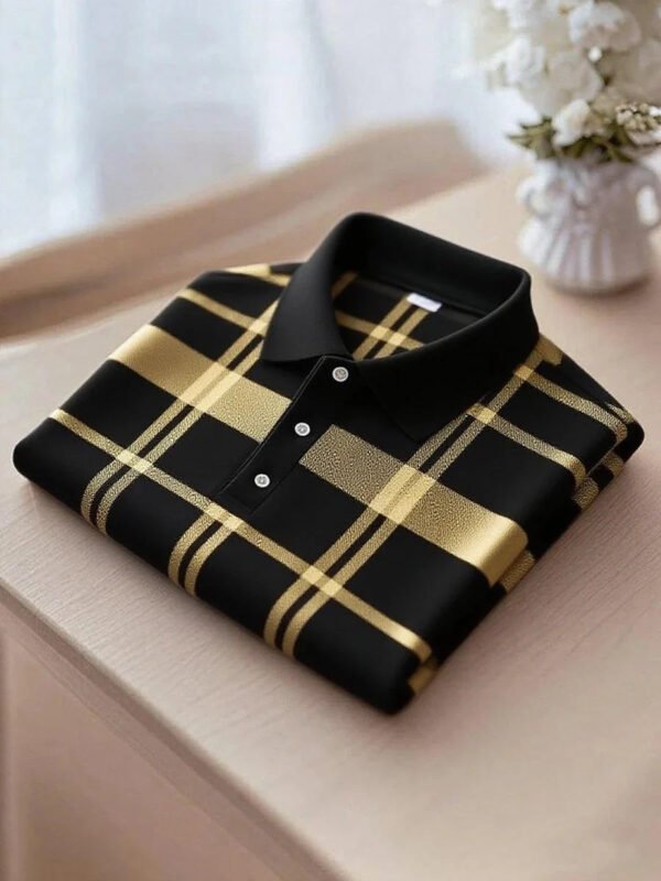 8.jpg Men's Business Casual Striped Logo Short Sleeve Polyester Polo Shirt
