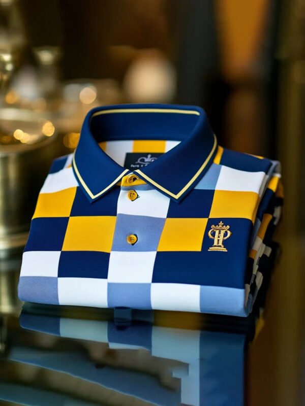9.jpg Men's Classic Business Checkered Logo Short Sleeve Polo Shirt