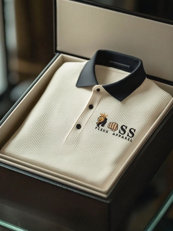 AI-20250916-10.png Men's Fashion Business Style Letter Printed Waffle Casual Short Sleeve POLO Shirt