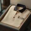 AI-20250916-11.png Men's Fashion Business Style Letter Printed Waffle Casual Short Sleeve POLO Shirt