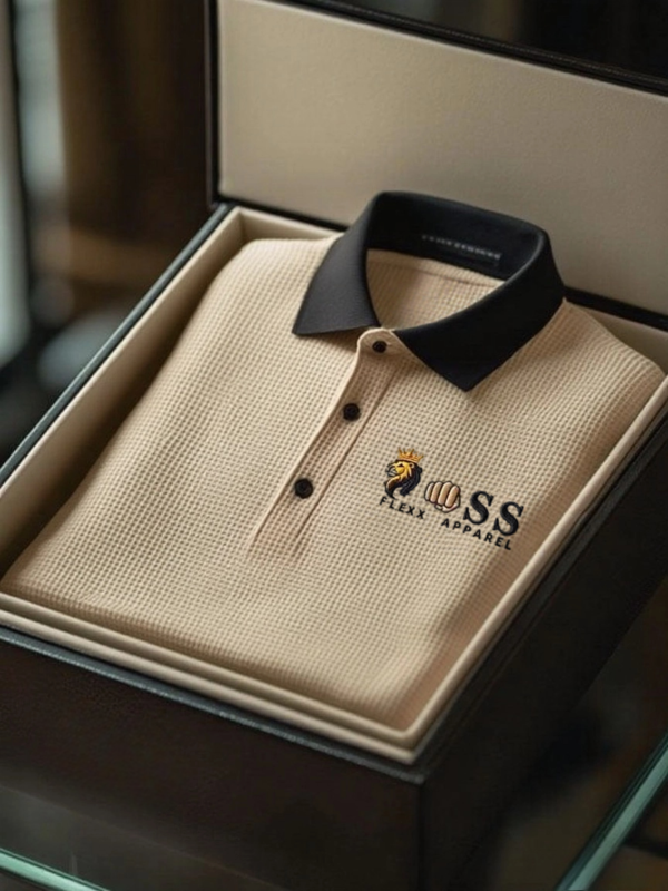 AI-20250916-11.png Men's Fashion Business Style Letter Printed Waffle Casual Short Sleeve POLO Shirt