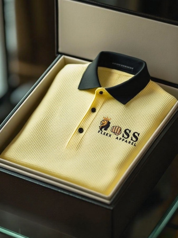 AI-20250916-12.png Men's Fashion Business Style Letter Printed Waffle Casual Short Sleeve POLO Shirt