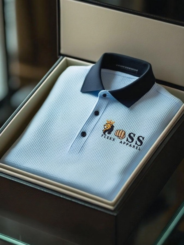 AI-20250916-17.png Men's Fashion Business Style Letter Printed Waffle Casual Short Sleeve POLO Shirt