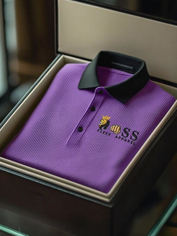 AI-20250916-18.png Men's Fashion Business Style Letter Printed Waffle Casual Short Sleeve POLO Shirt
