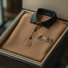 AI-20250916-19.png Men's Fashion Business Style Letter Printed Waffle Casual Short Sleeve POLO Shirt