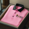 AI-20250916-2.png Men's Fashion Business Style Letter Printed Waffle Casual Short Sleeve POLO Shirt