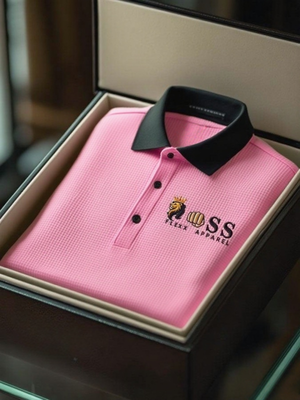 AI-20250916-2.png Men's Fashion Business Style Letter Printed Waffle Casual Short Sleeve POLO Shirt