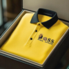 AI-20250916-6.png Men's Fashion Business Style Letter Printed Waffle Casual Short Sleeve POLO Shirt