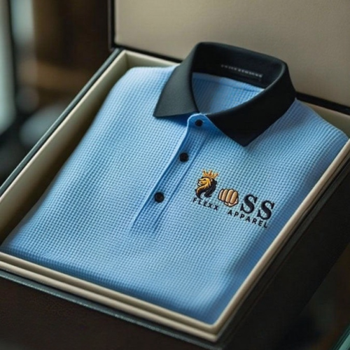 Men's Fashion Business Style Letter Printed Waffle Casual Short Sleeve POLO Shirt