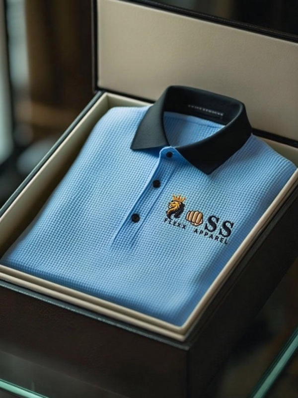 AI-20250916-8.png Men's Fashion Business Style Letter Printed Waffle Casual Short Sleeve POLO Shirt