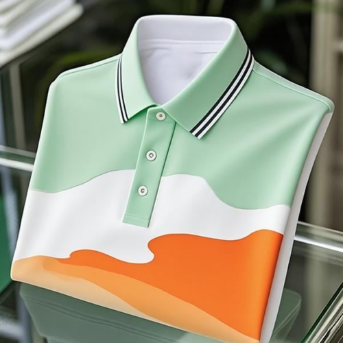Men's Classic Business Tricolor Irregular Logo Button Short Sleeve Polo Shirt