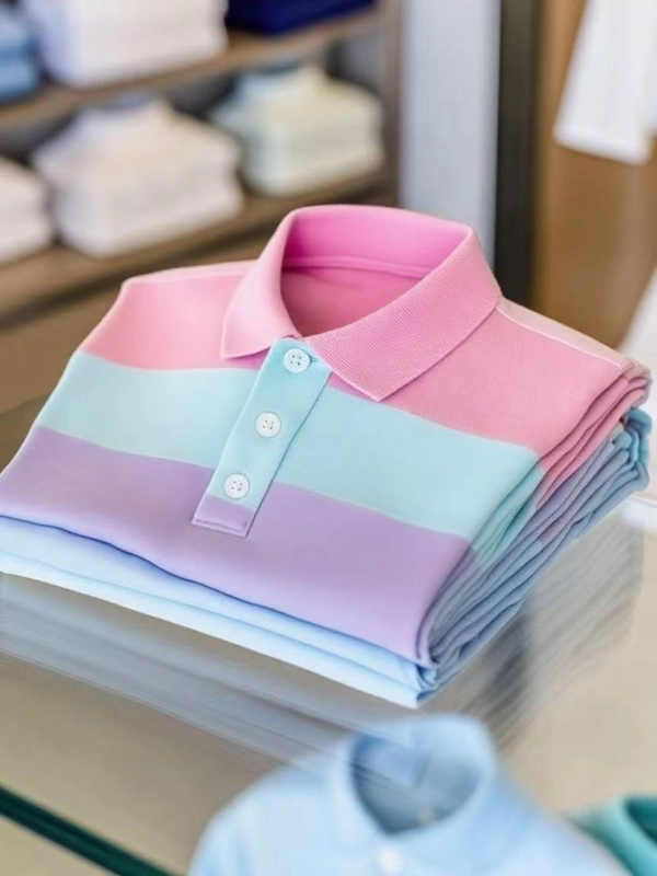 MYY25071403-AI-20250915.png Men's Business Casual Color Block Stripe Button Short Sleeve Polo Shirt