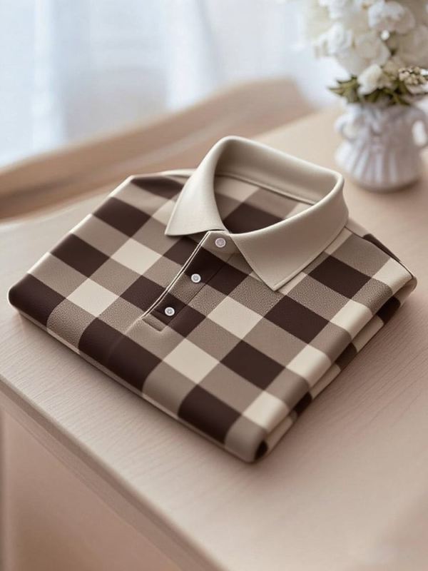 MYY25080908-AI-20250915.png Men's Business Casual Plaid Button-Down Short Sleeve Polo Shirt