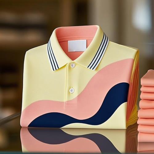 Men's Classic Business Irregular Contrast Button Short Sleeve Polo Shirt
