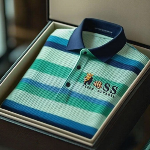 Men's Fashion Business Style Letter Printed Waffle Casual Short Sleeve POLO Shirt