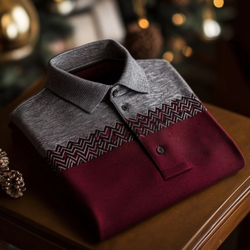 Men's Classic Business Check Logo Button Short Sleeve Polo Shirt
