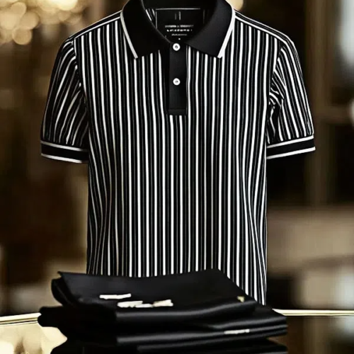 Men's Striped Business Lapel Short Sleeve Polo Shirt