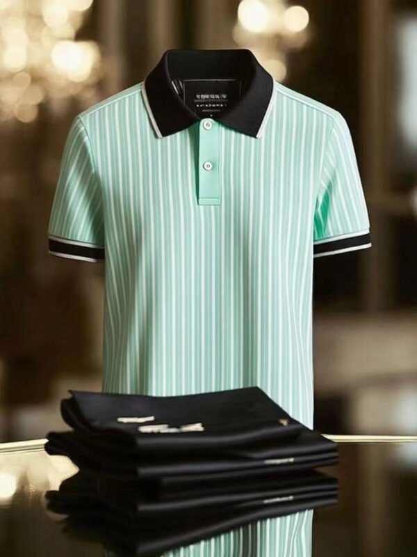 YY25070402-_1.jpg Men's Striped Business Lapel Short Sleeve Polo Shirt