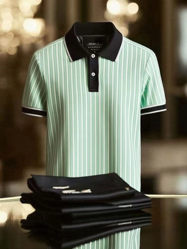 YY25070402-_4.png Men's Striped Business Lapel Short Sleeve Polo Shirt