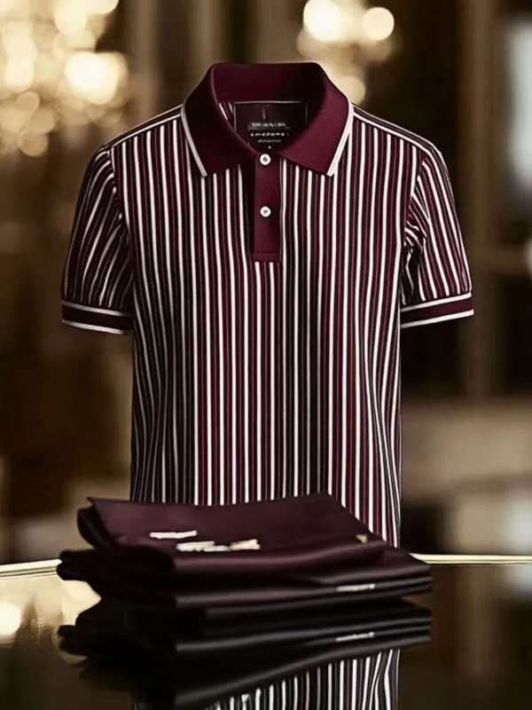 YY25070402-_8.png Men's Striped Business Lapel Short Sleeve Polo Shirt